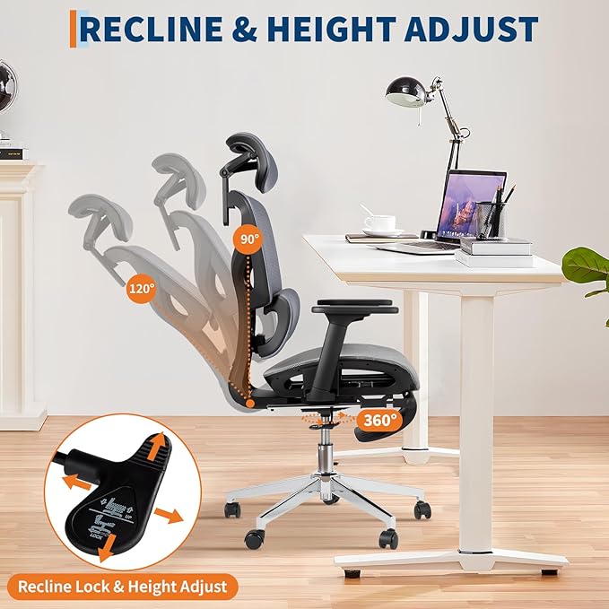 Ergonomic Office Chair with Breathable Mesh Back, High Back Support, 3D Adjustable Armrests, Smooth Rolling Wheels, and Foot Pad – Comfortable Desk Chair for Work, Study, or Gaming