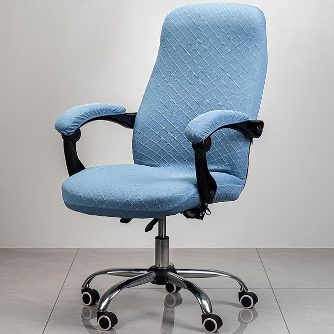 Melaluxe Office Chair Cover with Armrest Covers, Universal Stretch Desk Chair Cover, Computer Chair Slipcovers (Size: L) - Blue
