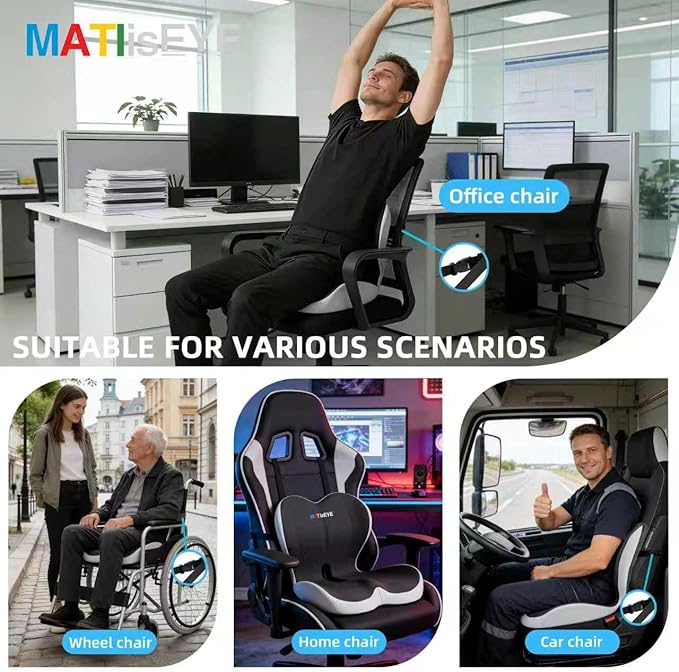 Truck Seat Cushion and Headrest 2 in 1 Set for Truck Drivers Coccyx Sciatica Pain Relief with Adjustable Strap Washable Non Slip Memory Foam Ergonomic Cushion for Back Support Long Driving Semi Truck