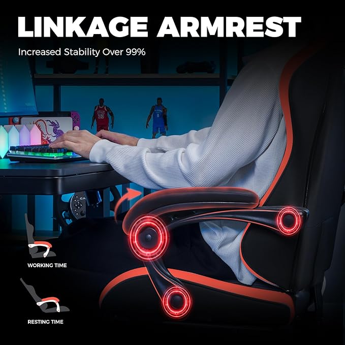 GTPLAYER Gaming Chair, Ergonomic Game Computer Chairs with Foot Rest for Adults, Adjustable PC Game Chair with Reclining Function and Comfortable Headrest for Home and Office Use (RED)