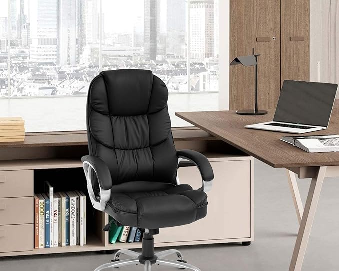 FDW Office Chair Computer High Back Adjustable Ergonomic Desk Chair Executive PU Leather Swivel Task Chair with Armrests Lumbar Support (Black)