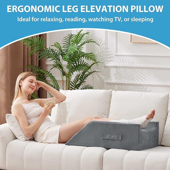MEGCXIT Double Leg Elevation Pillows for After Surgery, Memory Foam Leg Elevating Pillow, Leg Pillow Elevation Blood Circulation, Knee Pillow Wedge Pillow for Back Knee Hip Ankle Pain Relief, Grey