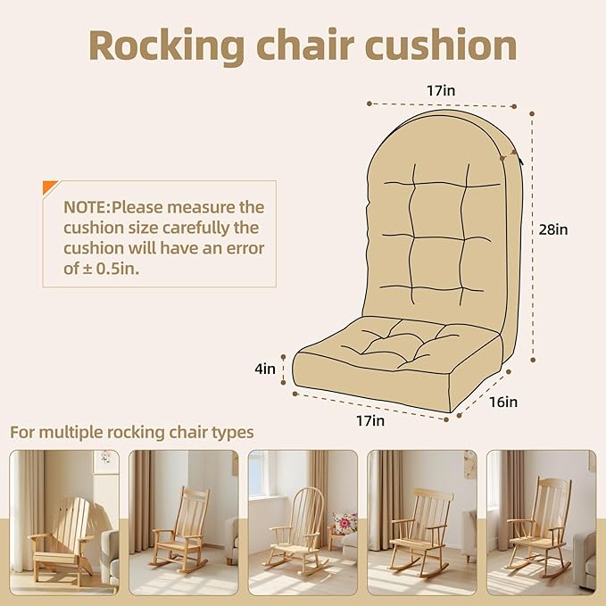 Rocking Chair Cushion - Corduroy Fabric, High-Density Sponge, Durable Comfort Non-Slip Bottom Tufted Seat Pads with Ties, Corduroy︱Grey, 44x19x4 inch