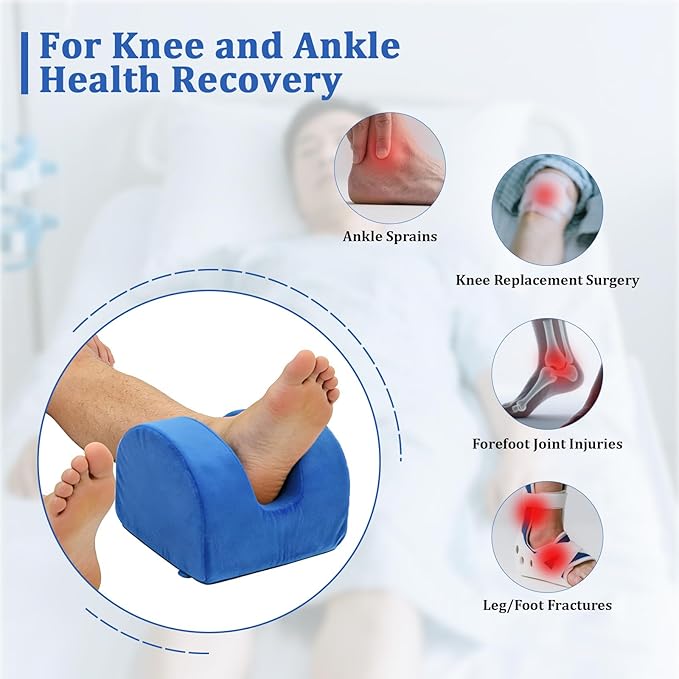 Knee Recovery Pillow for Post-Surgery with Memory Foam, Orthopedic Leg Positioning Pillow, Knees Support & Elevation Pillows, Ideal for Knee Replacement Recovery, Injury and Rest (Blue)