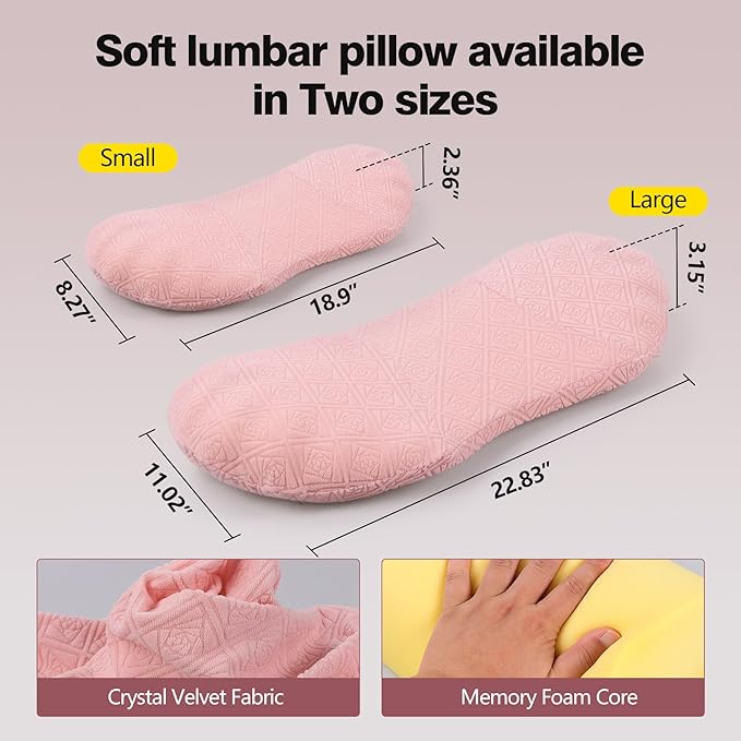 COMFYTHERA Lumbar Support Pillow for Sleeping Memory Foam Lumbar Support Cushion for Lower Back Pain Relief, Back Support Bed Pillow Waist Support (Pink, Small)