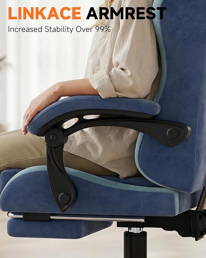 GTPLAYER Gaming Chair for Adults, Ergonomic Computer Gaming Chair with Footrest, Height Adjustable, 90-155° Recline & Removable Headrest Lumbar Support, Blue