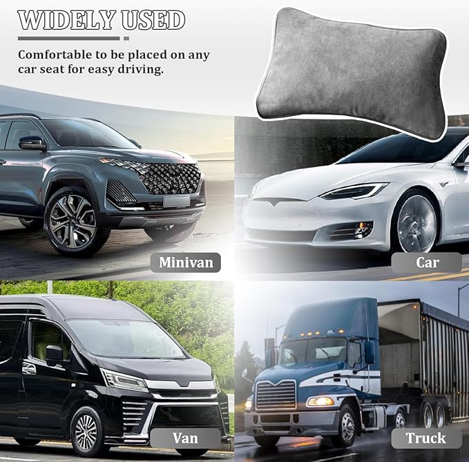 Car Lumbar Support Pillow, Suede Leather Vehicle Driving Seat Lumbar Support Pillow for Lower Back Pain Relief, Auto Interior Back Cushion Pad, Universal for SUV Sedan Truck (Titanium Grey)