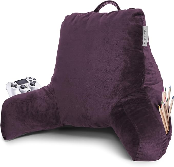 Clara Clark Reading Pillow with Shredded Memory Foam for Sitting Up in Bed and Couch, Back and Arms Adjustable Support for Adults & Teens Backrest Pillows for Reading, with Washable Cover Purple