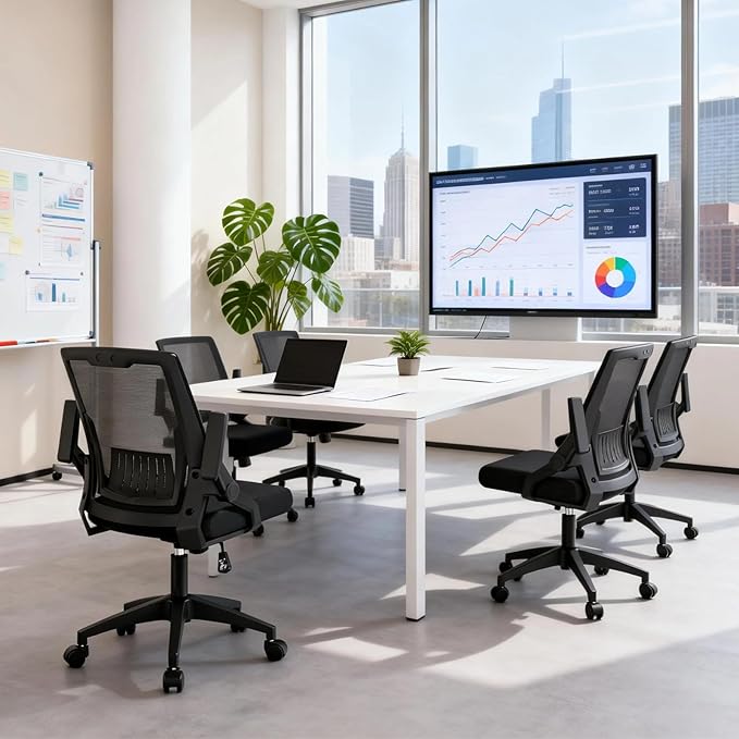 MoNiBloom Mid Back Mesh Office Chair with Flip-Up & Sliding Armrests, 18–22" Adjustable Seat Height, Ergonomic Desk Chair with Rocking Function, for Home Office, Black