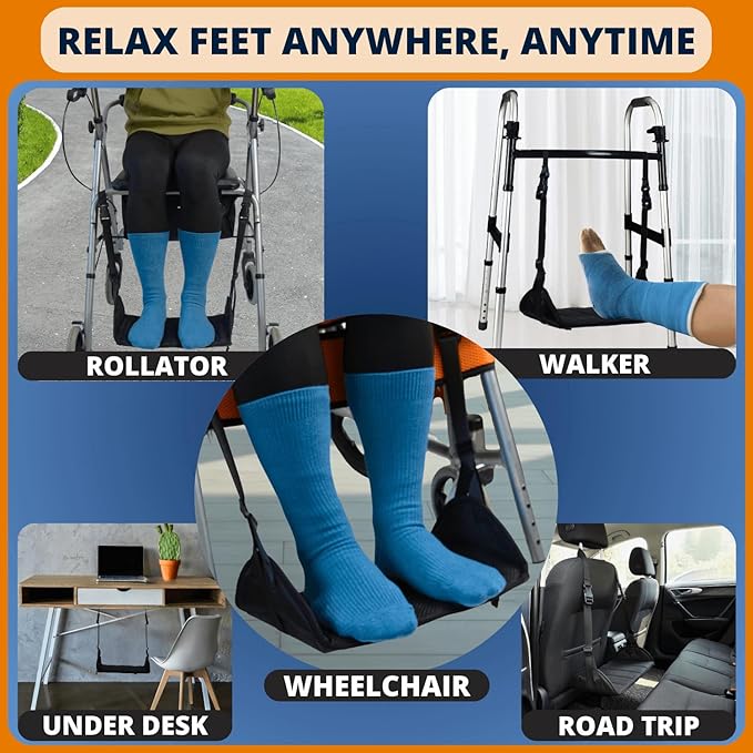 Premium Wheelchair Footrest Hammock, Anti-Slip Foot Sling for Wheelchair Foot Rest Replacement, Adjustable Leg Rest for Rollator w/Rigid Base, Leg Hammock for Walker, Wheelchair Accessories