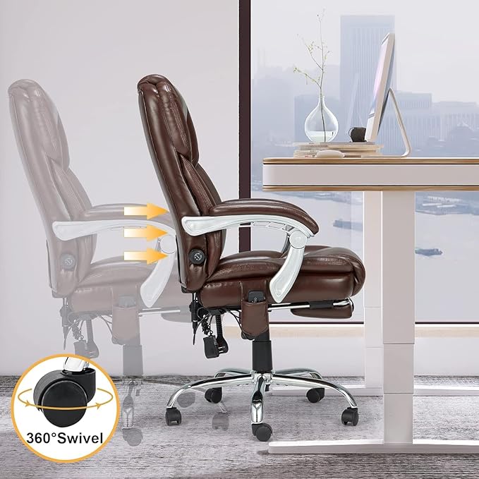 HOMREST 2-Point Massage Office Chair with Lumbar Support, Heated Executive Office Chair, Computer Gaming Chair with with Adjustable Backrest for Home Office, Brown