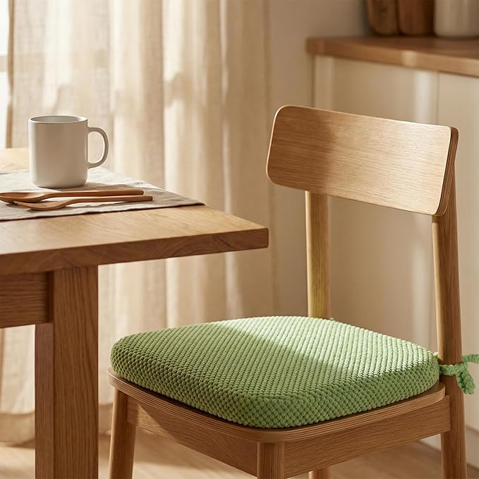 2 Pack Green Chair Cushions with Ties Removable Covers, D-Shape Dining Kitchen Chair Seat Pads Non Slip 17"x16"