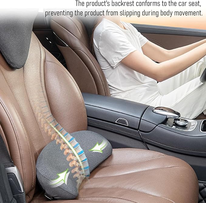 Car Lumbar Support Pillow, Memory Foam Vehicle Driver Seat Lower Back Support Cushion with Adjustable Strap, Automotive Back Pain Relief Pillow, Universal for SUV RV Truck (Dark Gray)
