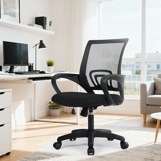 NEO CHAIR Office Desk Computer Chair Ergonomic Mesh Gaming Cushion Seat with Comfy Lumbar Mid Back Support Adjustable Height Swivel Rolling Wheels for Home Task (Mesh Black)