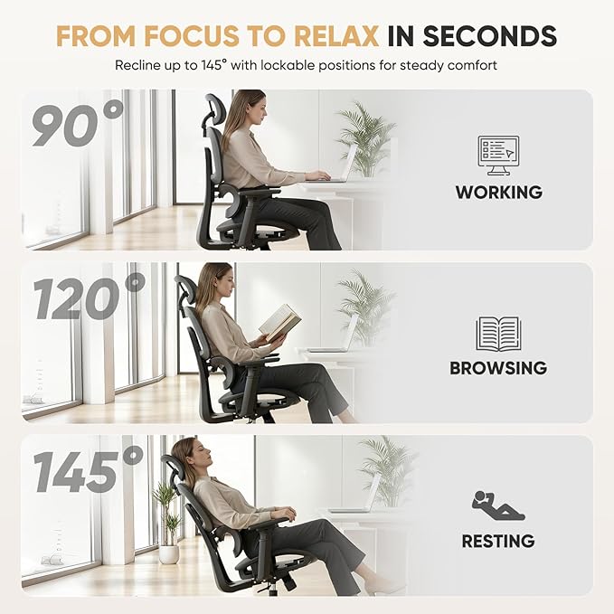 Magshion Ergonomic Mesh Office Chair, Swivel Executive Chair with Adjustable Headrest, 3D Armrests, Tilt Lock and Lumbar Support, Desk Chair for Home Office, 350 LBS Capacity, Black