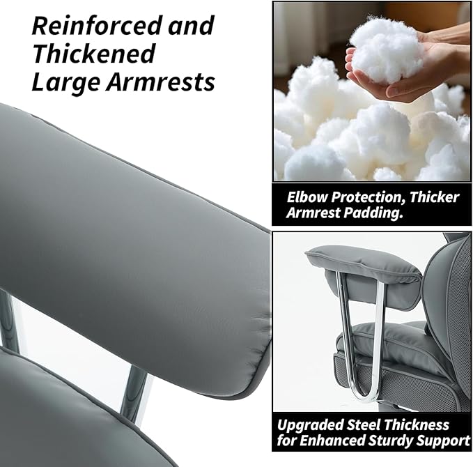 Efomao Big and Tall Office Chair 400lbs – High Back Executive Chair with Swivel Base, PU Leather Upholstery, Lumbar Pillow, Padded Armrests, and Rolling Wheels,Dark Grey Computer Chair
