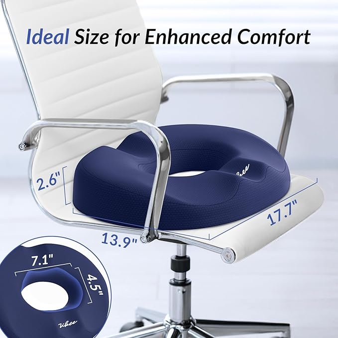 ZIKEE Donut Pillow Seat Cushion for Tailbone Pain, Hemorrhoid Pillow with Pressure Relief Hole & Thigh Slope Design for Postpartum & Post Surgery Sitting Relief (Blue, Large)