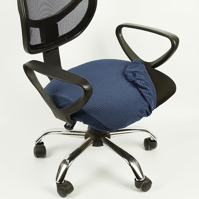 Melaluxe Stretch Jacquard Office Chair Cover, Removable Washable Desk Chair Cover Rotating Chair Seat Slipcover, Navy