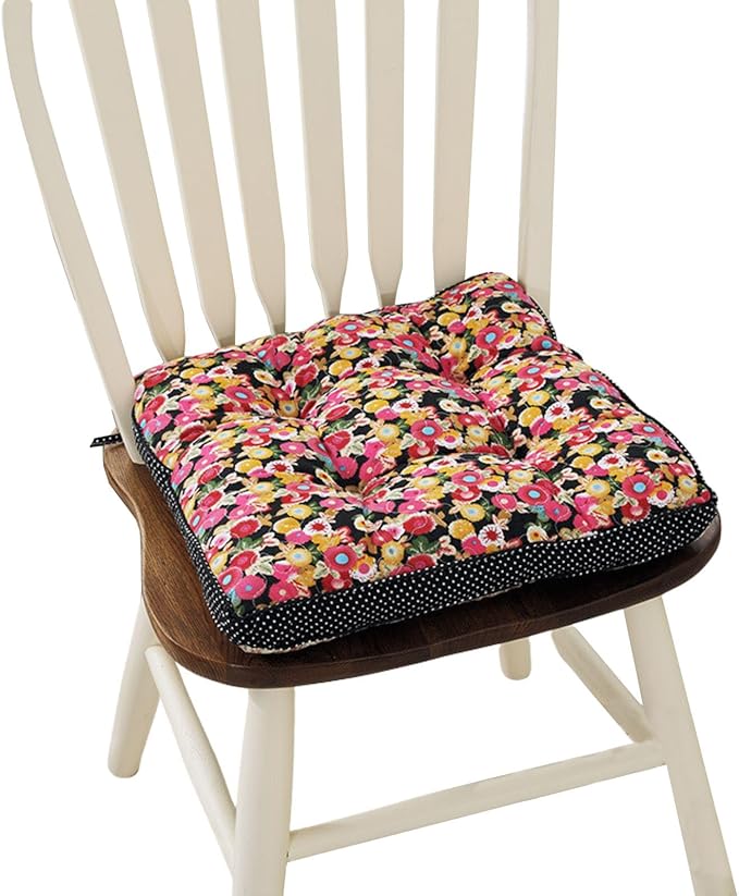 Boho Cotton Quilted Chair Cushion for Dining Chairs Non Slip Soft Comfortable Chair Pads with Ties Patchwork Printed Seat Cushion for Kitchen Chairs Office Chairs (Pattern S,16"x16")