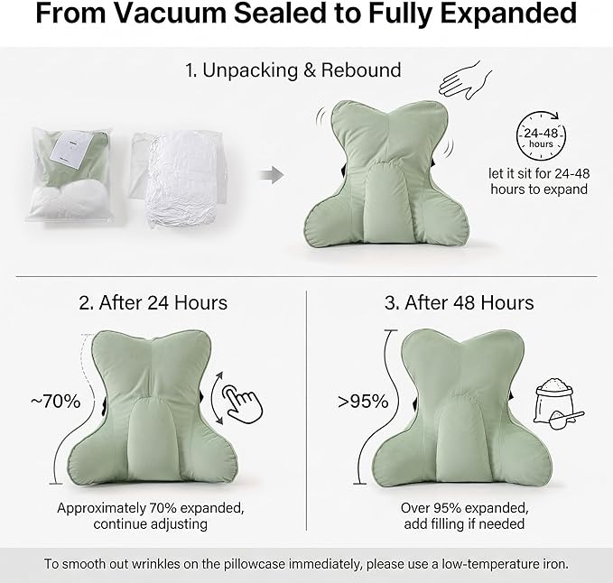 Back Pillow for Bed Sitting Up, Lumbar Support Pillow for Reading, Back Support Cushion for Bed Rest, Ergonomic Back Cushion for Sitting Comfort, Celadon Green