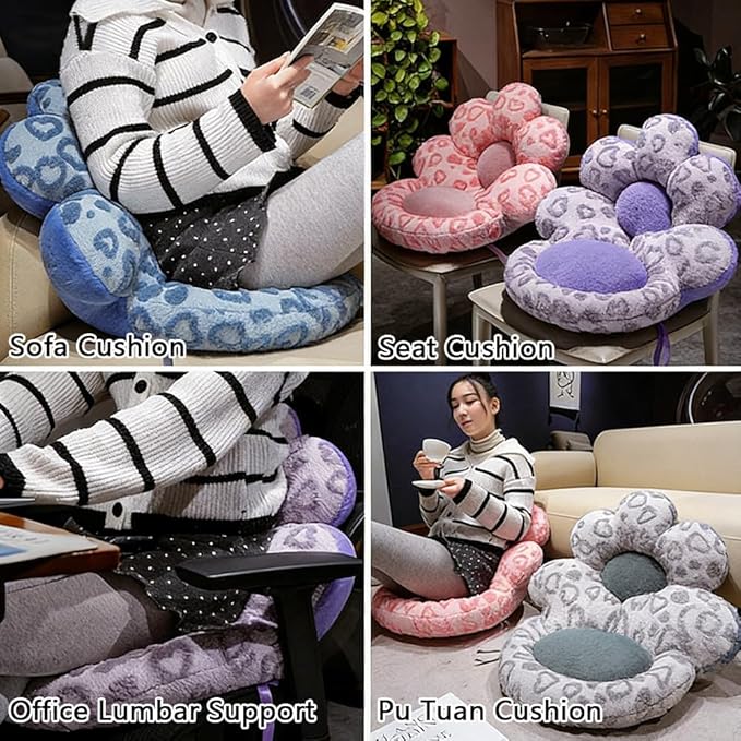 Flower Chair Cushion with Backrest Comfortable Office Chair Pad Student Dormitory Seat Cushion for Sedentary Group Home Decor (Purple, OneSize)