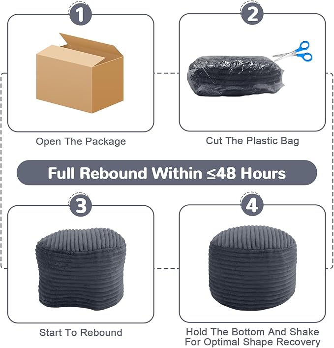 MeMoreCool Stuffed Round Pouf Ottoman Foot Rest, Soft Plush Floor Pouf Foot Stool, Corduray Footstool Footrest, Small Round Ottoman for Living Room Couch Sofa Chair, 20x15 Inch Grey