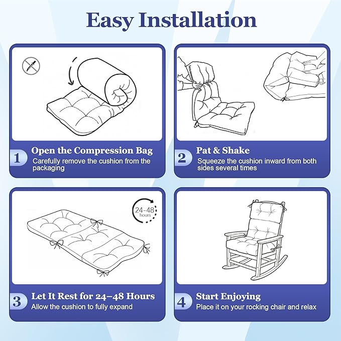Rocking Chair Cushion, Waterproof and Fade-Resistant Adirondack Rocker Cushions, Indoor/Outdoor Rocking Chair Pads, High Back Memory Foam Patio Furniture Cushions with Ties, 44x23x4 Inch, Teal