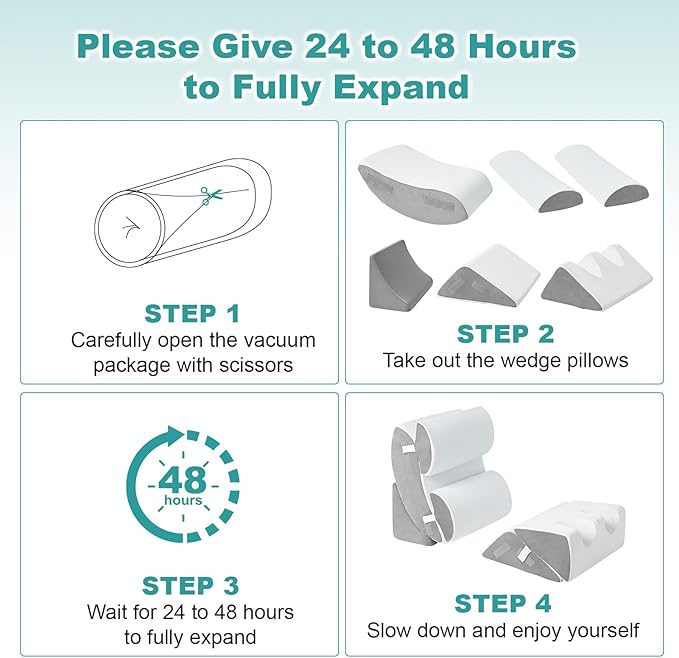 Hansleep Bed Wedge Pillow Set for After Surgery 6PCS, Post Surgery Pillow for Sleep Apnea and Acid Reflux Relief, Adjustable Reading Pillows Back Support with Memory Foam, White, 23"