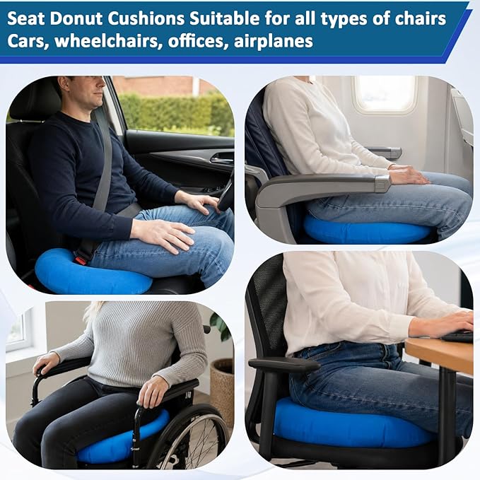 3 Pack Inflatable Donut Pillows, Round Donut Cushion, Ring Doughnut Pillow, Hemorrhoid Seat Cushion for Tailbone Pain Relief, Functions as Car Wheelchair Office Chair Cushios (15-Inch Three Colors)