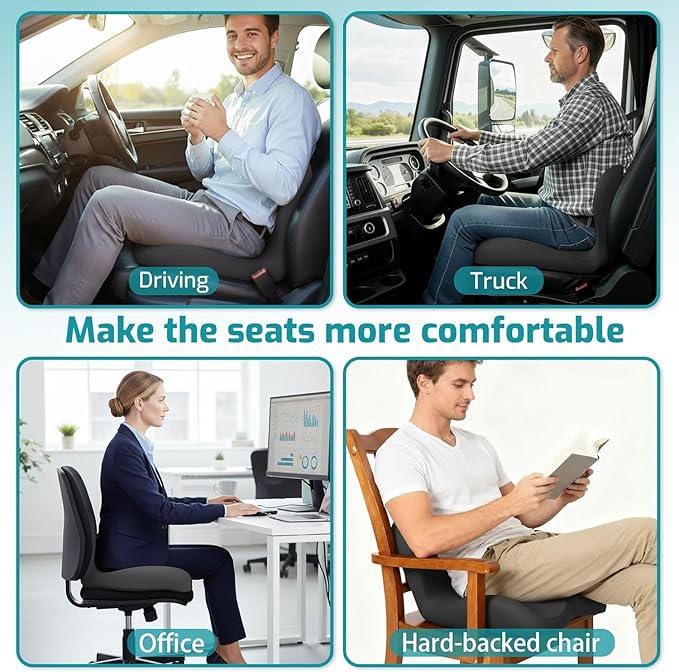 LITALARM Orthopedic Cushion,Back and Seat Cushion for Back Pressure Relief, Ergonomic Non Slip Memory Foam Seat Skin Sciatica Pad Cushions for Car,Truck, Desk,Gaming Chair (Grey)