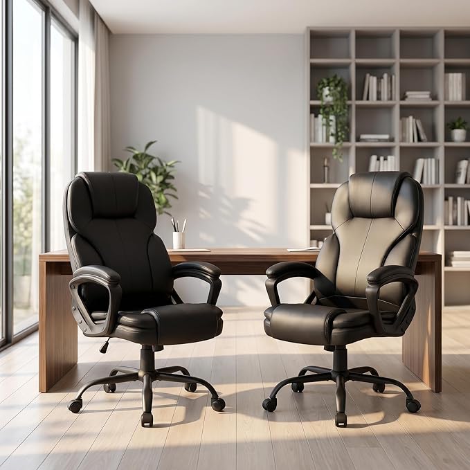 Executive Office Chair Ergonomic Desk Chair, PU Leather Computer Chair with Padded Armrests, Adjustable Height Swivel Task Chair (2)
