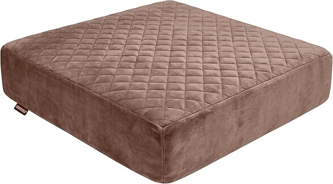 Soft 20x20x5 Memory Foam Recliner Chair Seat Cushion for Long Sitting - Armchair Pad with Washable Velvety Cover & Non-Slip Base for Seniors & Elderly - Brown