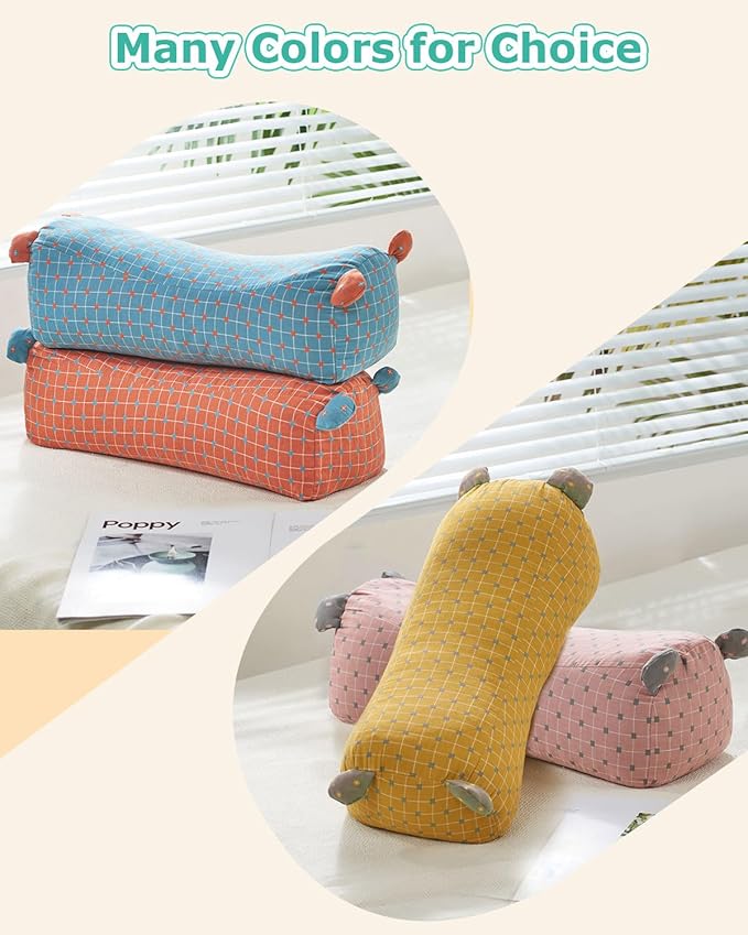 Buckwheat Roll Pillow for Neck Support, Adjustable Buckwheat Bolster Pillow, Firm Support Neck Roll Pillow for Side and Back Sleepers, Cylinder Pillows with Pillowcase, Yellow 16" x 6"