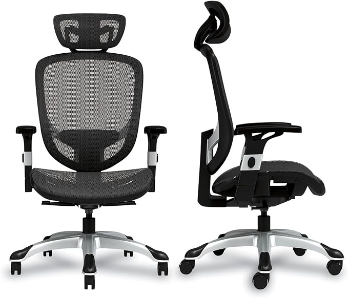 Alera Minerva Ergonomic Swivel Computer Desk Chair, Mesh Office Task Chair, Adjustable Seat, Arms, Headrest, Supports Up to 275 lb, Black