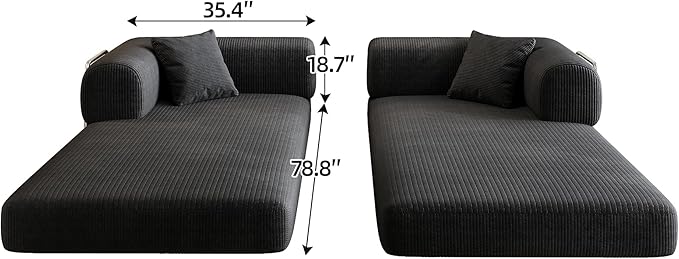 JINGLING 79" Queen Sleeper Sofa Bed with Memory Foam, Compressed Couch in a Box, Foldable Convertible Small Couches for Small Spaces Bedroom Game Room, Corduroy Fabric, Black