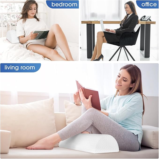 TranquilRelax Knee Pillow for Back Sleeping Memory Foam Half Moon Bolster Pillow for Legs, Under Knee Support, Ankle & Foot Comfort Orthopedic Pillow for Side Sleepers (White, 20.4" x 8" x 4.9")