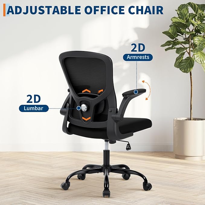 Premium Ergonomic High-Back Mesh Office Chair - Adjustable Height, Flip-Up Armrests & Lumbar Support - Comfy Swivel Seat for Home, Gaming & Work - Black Net
