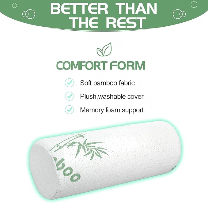 Bucherry 1 Pcs 15.8 x 5.9 Inches Cervical Neck Roll Memory Foam Pillow Cylinder Bolster Pillow for Bed Round Neck Support with Removable Washable Cover for Sleeping Travel Yoga Legs Back Lumbar