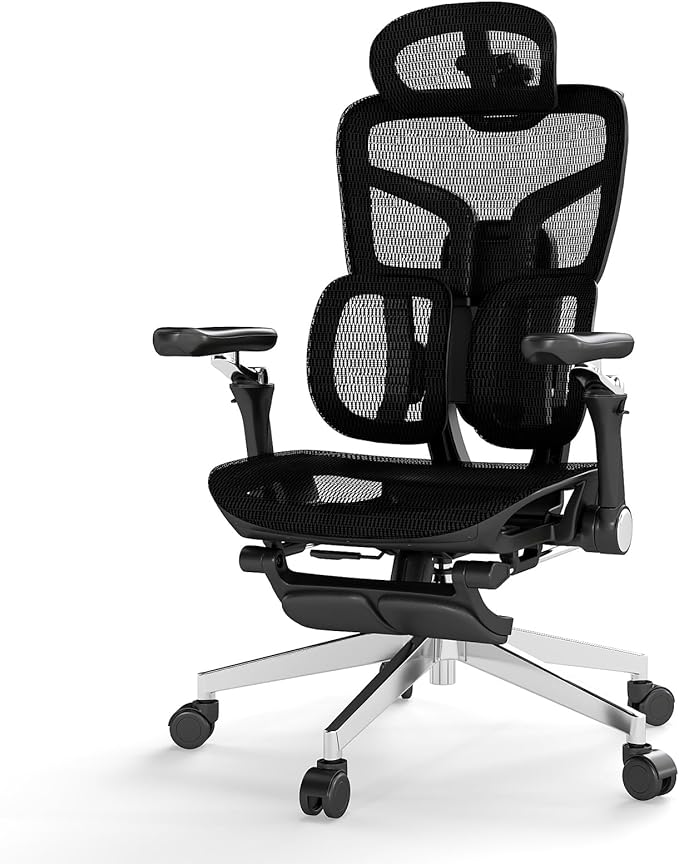 MOJAY Ergonomic Office Chair with Footrest, Big and Tall Desk Chair with Lumbar Support, High Back Home Desk Chair for Long Desk Work, Swivel Rolling Computer Seating with 6D Armrest for Home Office
