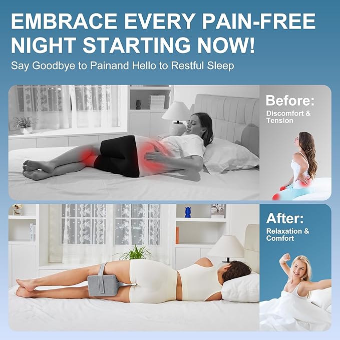 UJPFEO Knee Pillow for Side Sleepers, Leg Pillow for Sciatica, Back, HIPS, Knees, Joints Pain Relief,Pillows for Between Legs While Sleeping Spine Alignment Support & Relieves Pressure,Natural Gray