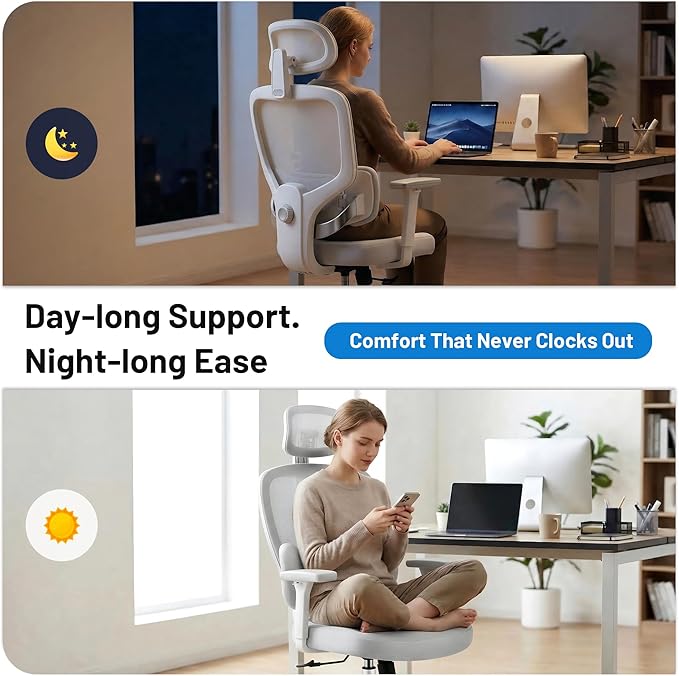 Ergonomic Office Desk Chair, High Back Breathable Mesh Computer Chair, 3D Lumbar Support, 2D Headrest & 3D Armrests, 300lbs Heavy Duty Task Chair for Home Office Work Gaming, Gray