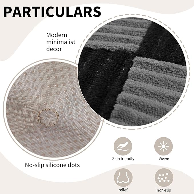 Office Stacking Chair Cushion with Ties, Corduroy High Density Foam Non-Slip Kitchen Seat Cushion, Square 17" x 17" Indoor Dining Chair Pads, Black+ Grey, 1 PCS