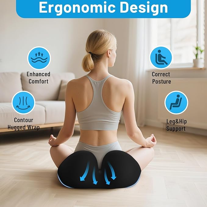 Cushzone Seat Cushion, Memory Foam Office Chair Cushions, Ergonomic Curved Design for Sciatica, Tailbone, Coccyx, Seat Support for Car, Desk Chair, Wheelchair, Enhances Long Sitting Comfort (Black)