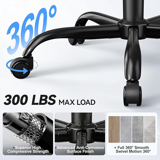 ALLGOD Ergonomic Office Chair, Mesh Desk Chair with Lumbar Support, High Back Home Office Chair with Adjustable Headrest and Flip-Up Arms, Comfortable Computer Chair, Thick Cushion, 300 LBS, Black