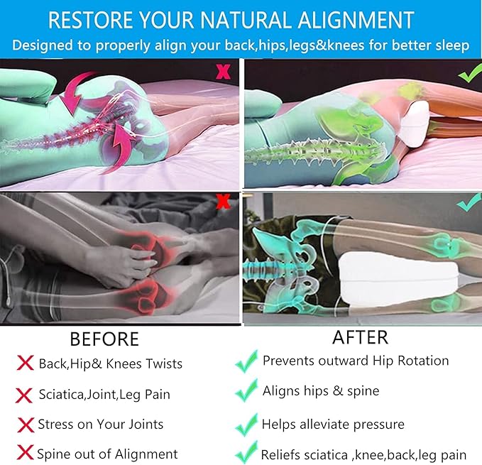 Vertdens Leg Pillow, Knee Pillow for Side Sleepers, Leg Pillows for Sleeping, Knee Cushion for Sleeping,Suitable for Relieving Leg, Back, Knee Pain