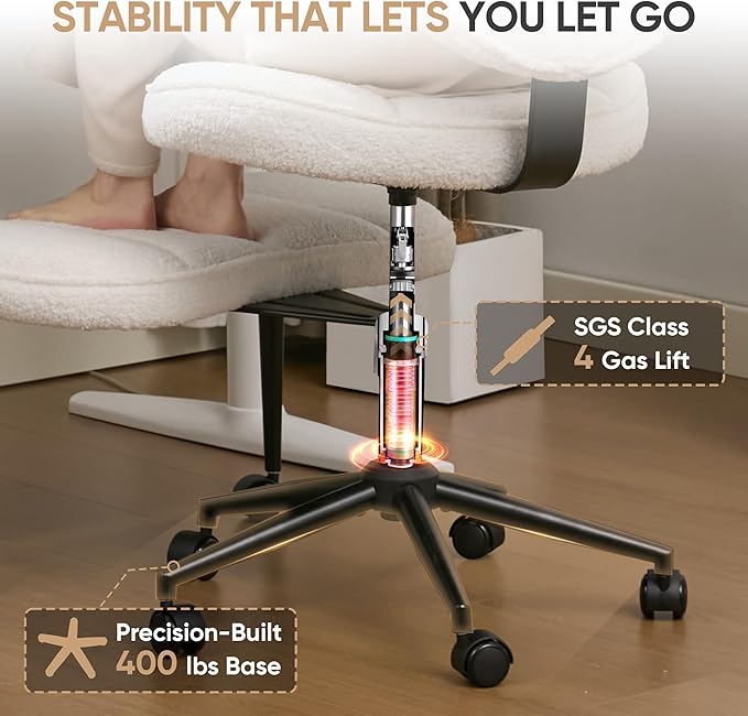 Criss Cross Office Chair with Wheels, Adjustable-Height Backrest & Swivel Footrest, Ergonomic Cross Legged Office Chair with Leg Rest for Kneeling Meditation Yoga ADHD (Beige Teddy Fleece)