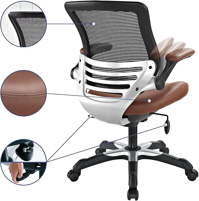 Modway Edge Mesh Back and White Vinyl Seat Office Chair With Flip-Up Arms - Computer Desks in Tan