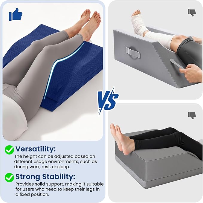 Elevation Pillows for Leg After Surgery, Memory Foam Adjustable Wedge Pillow for Injury or Rest, Ankle Pillow for Sleeping Blood Circulation Blue/Double Leg