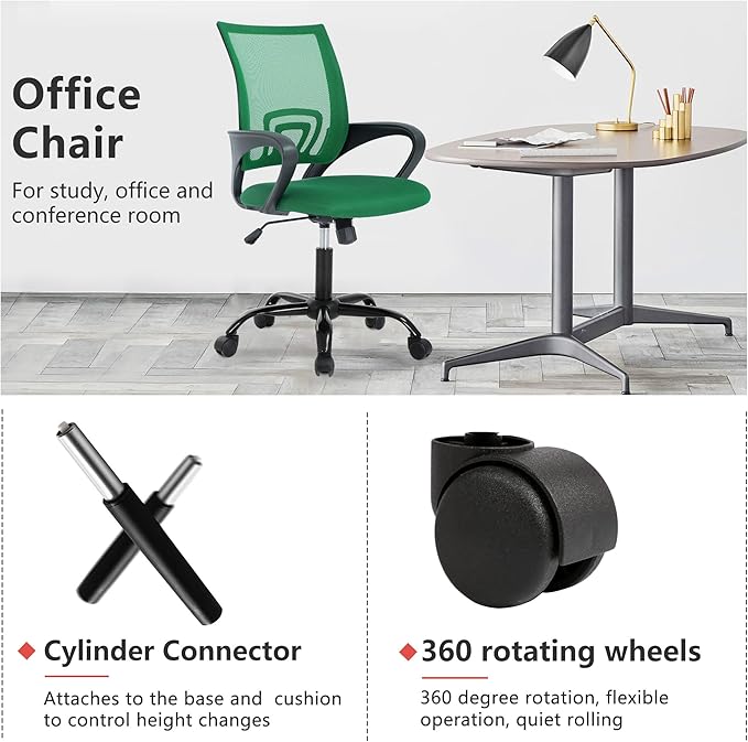 PayLessHere Office Computer Chair Ergonomic Cheap Desk Chair Adjustable Comfortable Mid Back Task Rolling Swivel with Lumbar Support for Home Office (Pack of 2, Green)