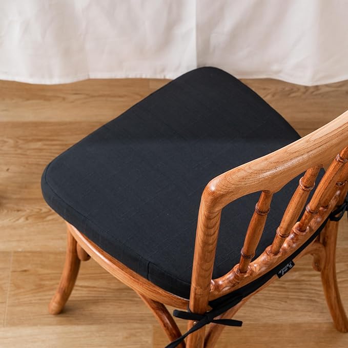 Battilo Chair Cushions for Dining Chairs with Ties, Indoor/Outdoor Kitchen Chair Pad with Non-Slip Backing, Dining Seat Cushion with Machine Washable Removable Cover, 16"x16"x2", Set of 2, Black